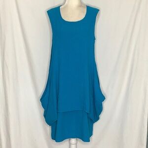 Cotton Gauze Blue Lagonlook Layered Sleeveless Dress Size M